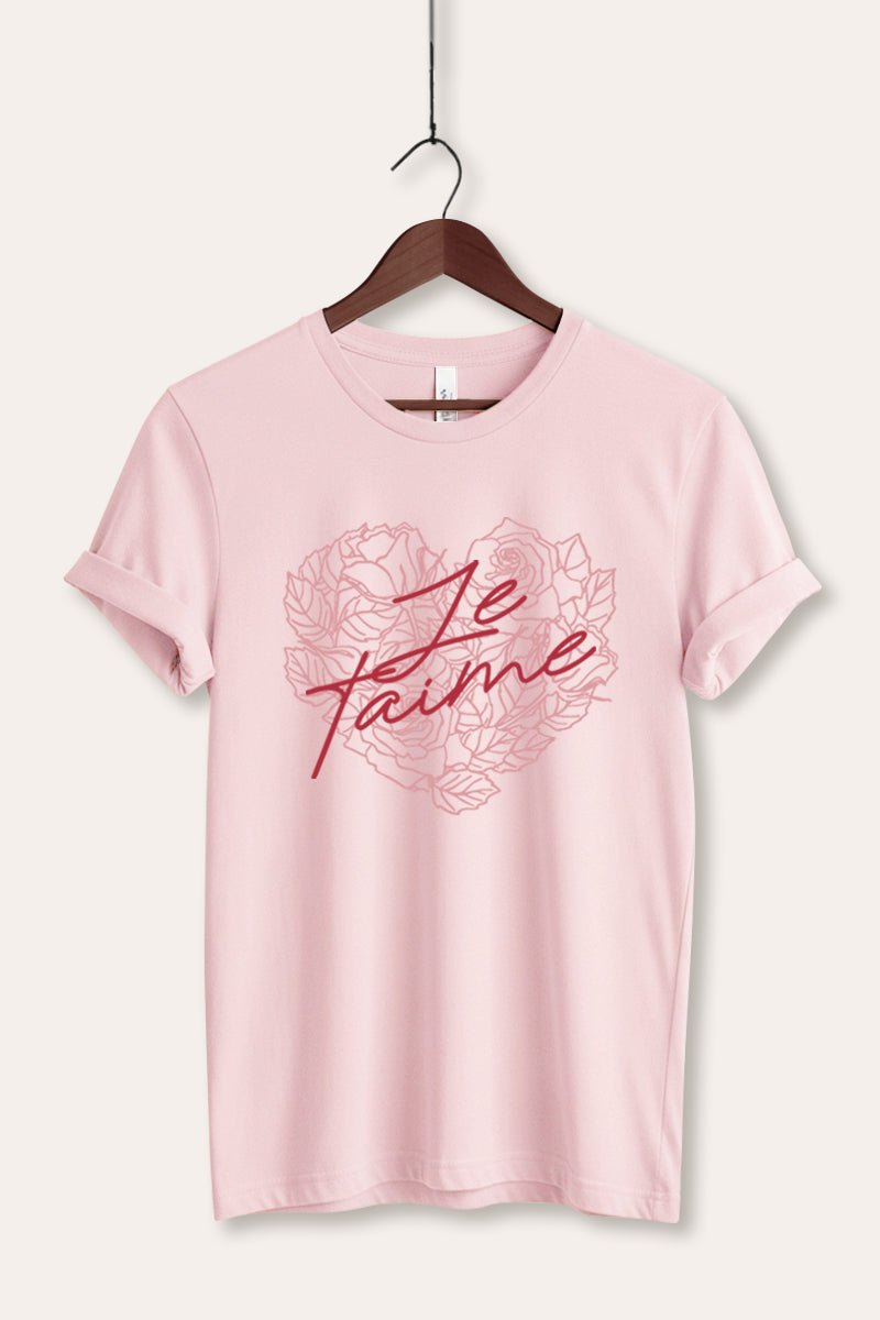 Je T'aime Flower Heart Graphic Women's Jersey Tee