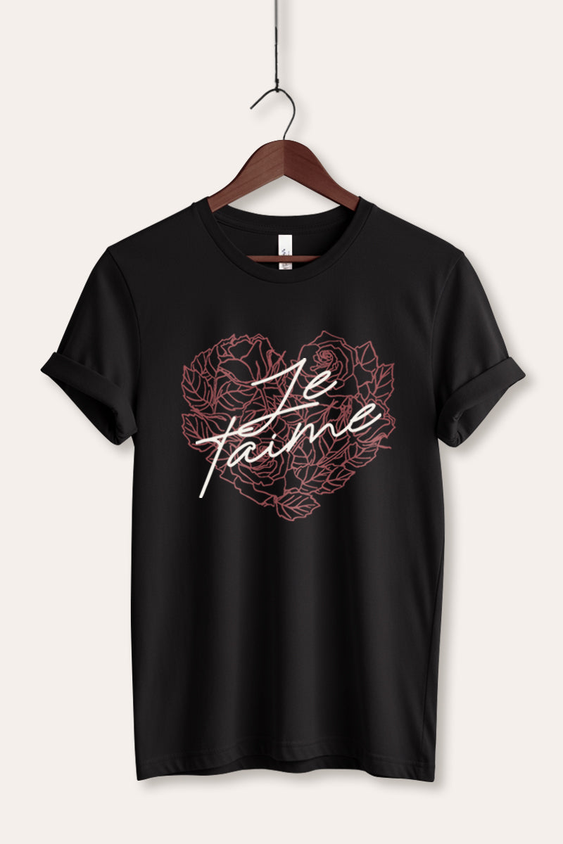 Je T'aime Flower Heart Graphic Women's Jersey Tee