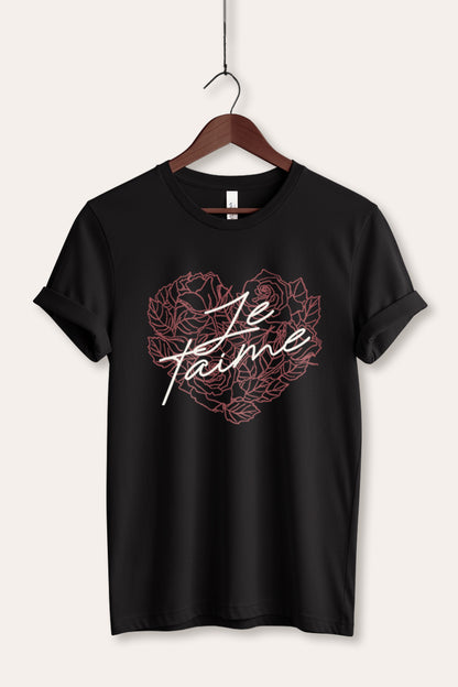 Je T'aime Flower Heart Graphic Women's Jersey Tee
