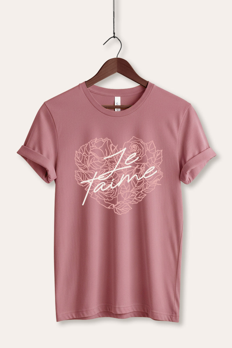 Je T'aime Flower Heart Graphic Women's Jersey Tee