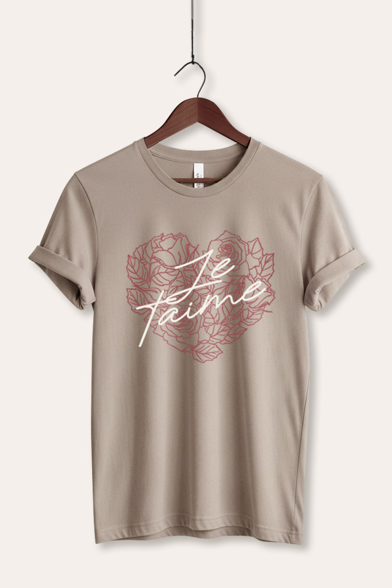 Je T'aime Flower Heart Graphic Women's Jersey Tee