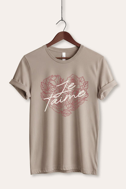 Je T'aime Flower Heart Graphic Women's Jersey Tee