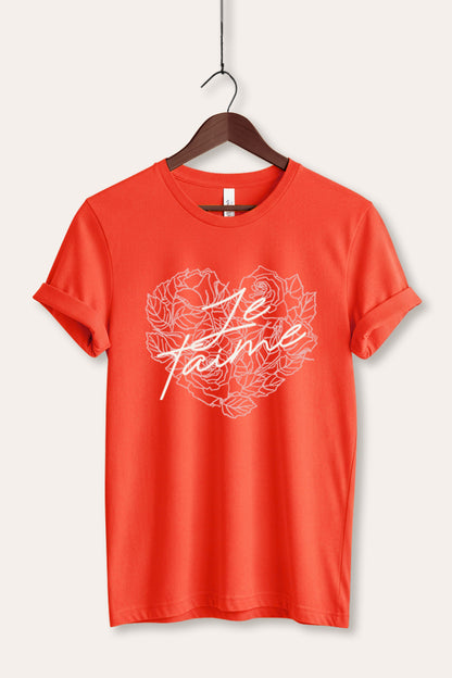 Je T'aime Flower Heart Graphic Women's Jersey Tee