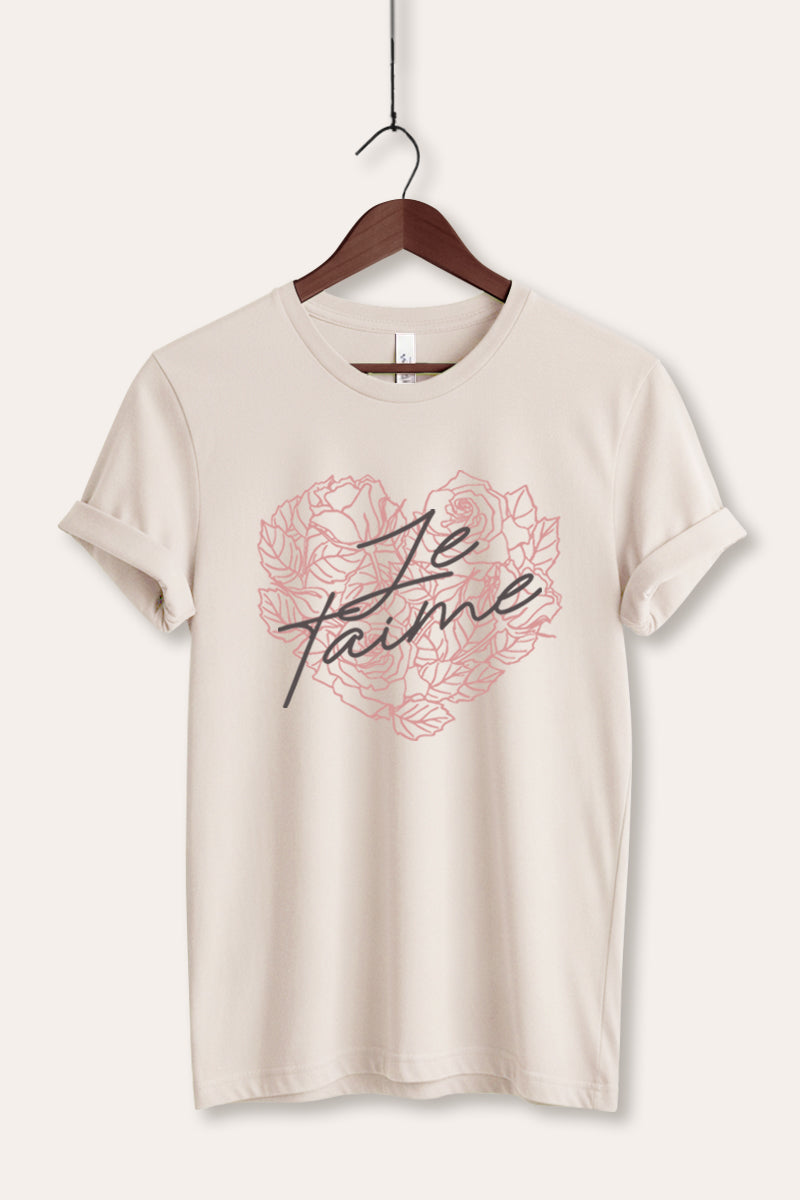 Je T'aime Flower Heart Graphic Women's Jersey Tee