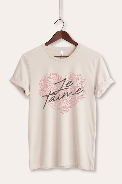 Je T'aime Flower Heart Graphic Women's Jersey Tee