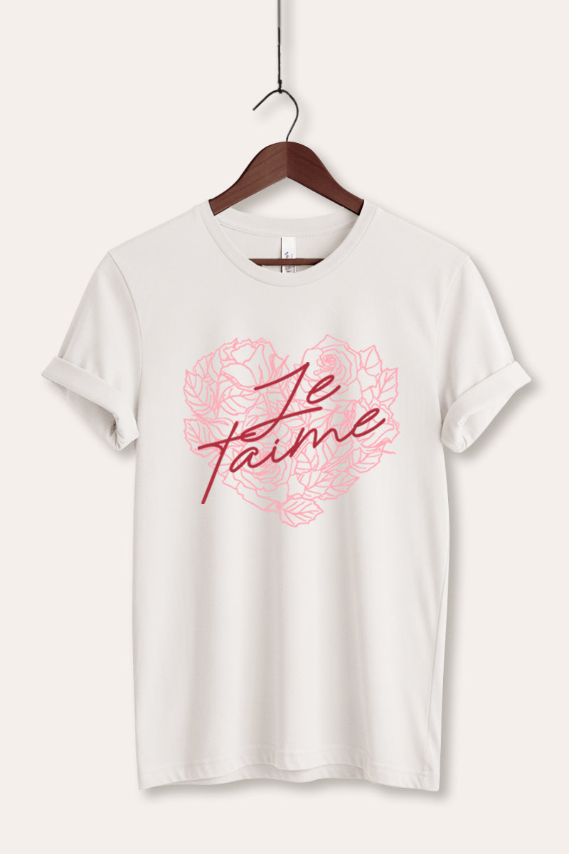 Je T'aime Flower Heart Graphic Women's Jersey Tee