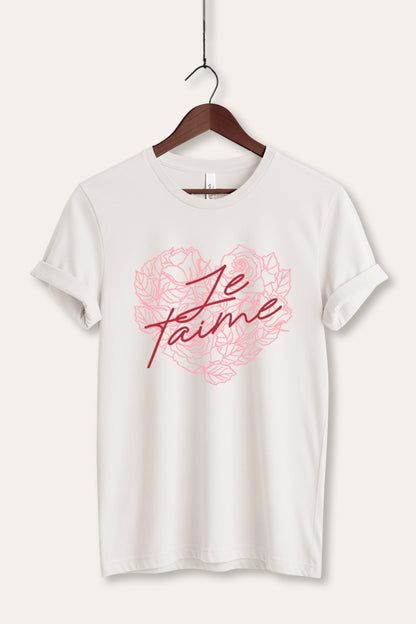 Je T'aime Flower Heart Graphic Women's Jersey Tee