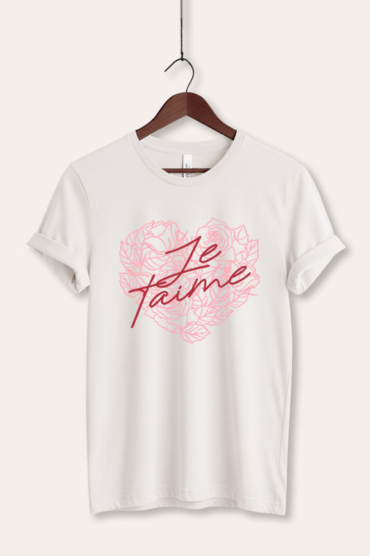"je t'aime" rose heart graphic bella+canvas® tee