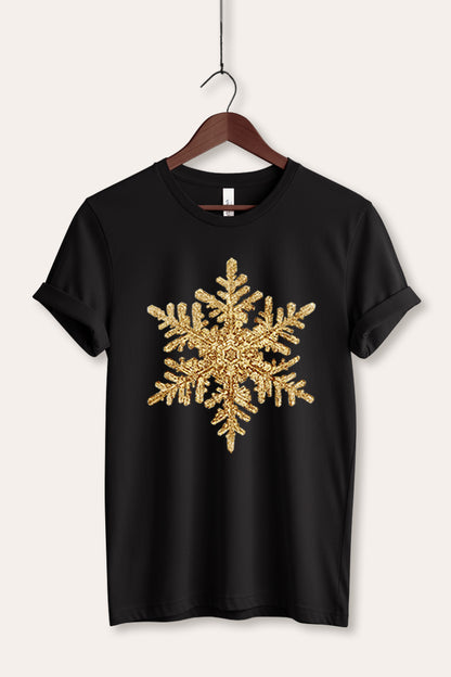 Gold Snowflake Christmas Graphic Women's Jersey Tee