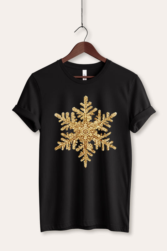 Gold Snowflake Christmas Graphic Women's Jersey Tee