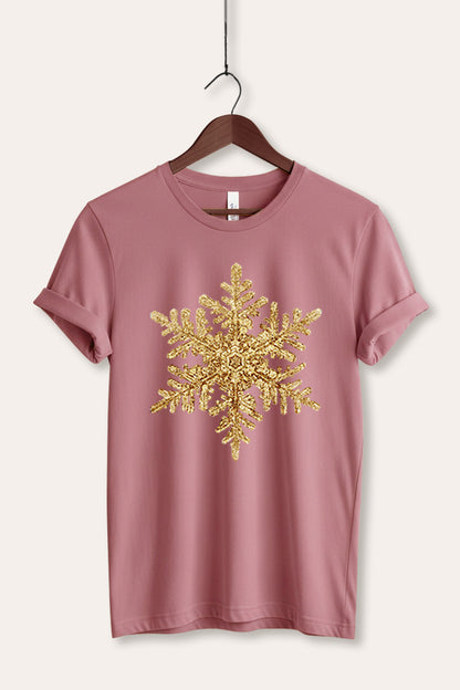 Gold Snowflake Christmas Graphic Women's Jersey Tee
