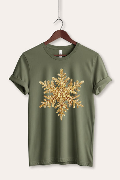Gold Snowflake Christmas Graphic Women's Jersey Tee