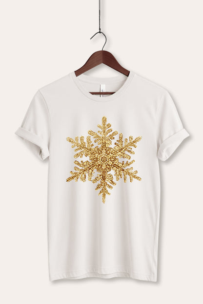 Gold Snowflake Christmas Graphic Women's Jersey Tee
