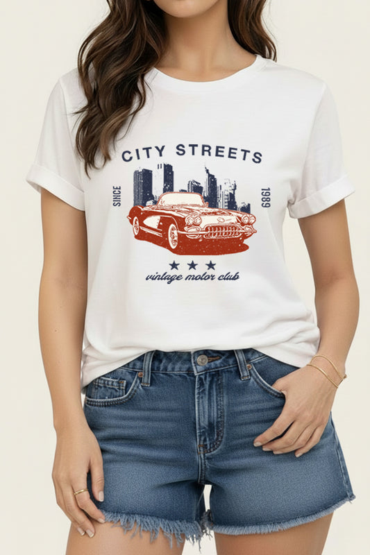 Vintage Motor City Streets Graphic Women's Jersey Tee