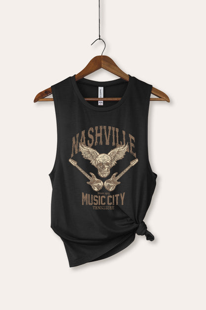 Nashville Music City Skull Graphic Women's Jersey Tank Top