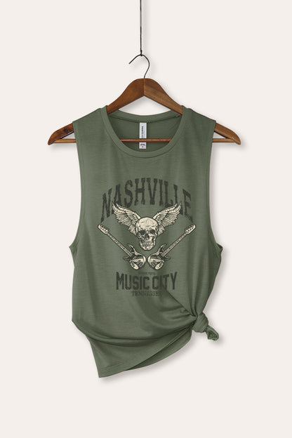 Nashville Music City Skull Graphic Women's Jersey Tank Top