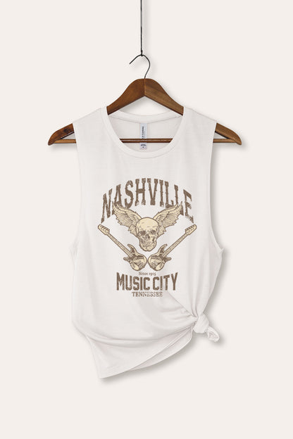 Nashville Music City Skull Graphic Women's Jersey Tank Top