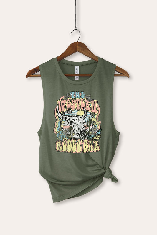 "the western rodeo bar" bella+canvas® graphic tank top