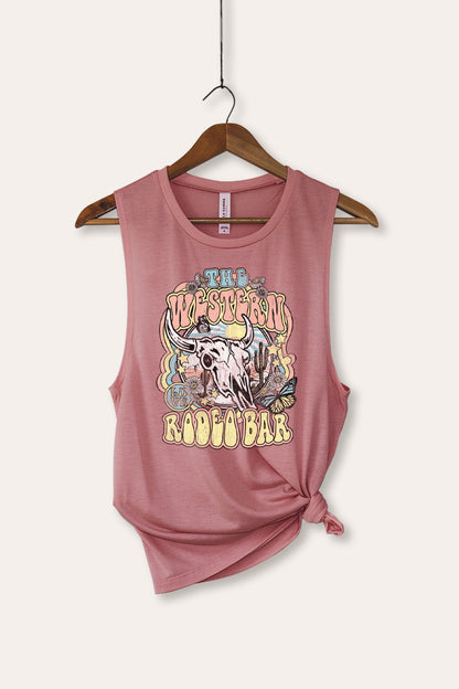Western Rodeo Bar Retro Graphic Women's Jersey Tank Top