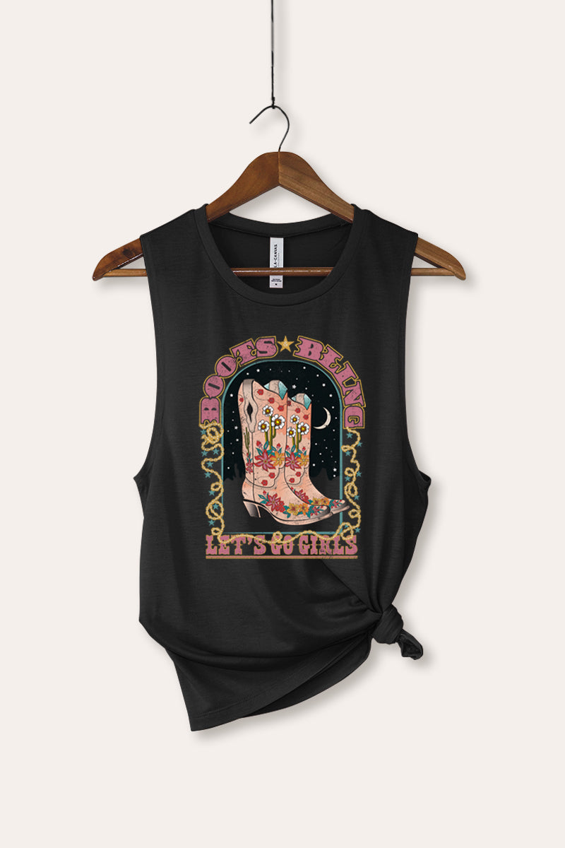 "let's go girls" retro boots bling bella+canvas® graphic tank top