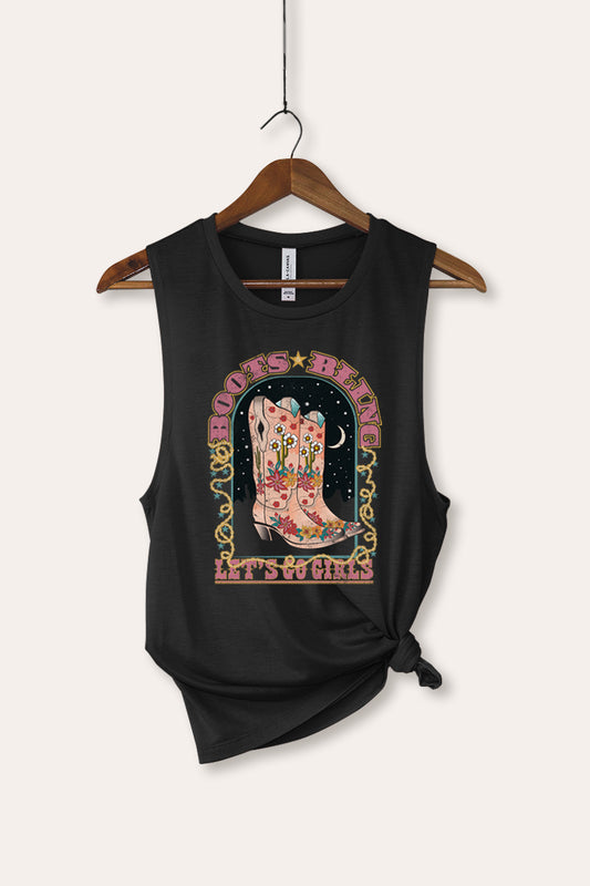 "let's go girls" retro boots bling bella+canvas® graphic tank top