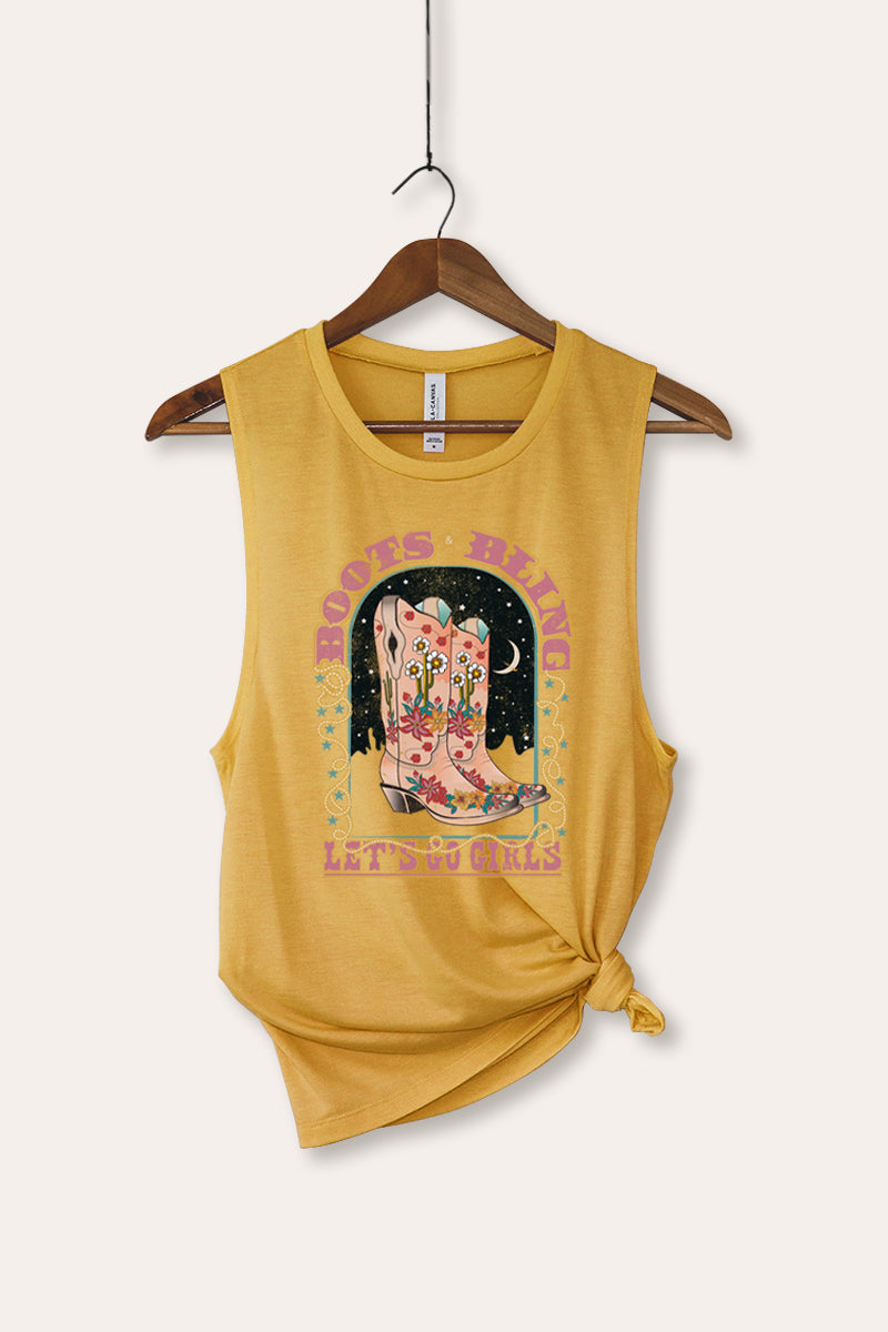 "let's go girls" retro boots bling bella+canvas® graphic tank top