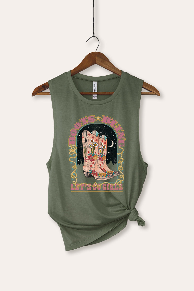 "let's go girls" retro boots bling bella+canvas® graphic tank top