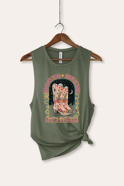 Cowgirl Boots Bling Stars Graphic Women's Jersey Tank Top