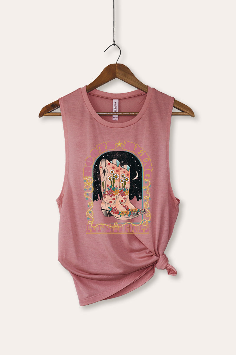 "let's go girls" retro boots bling bella+canvas® graphic tank top