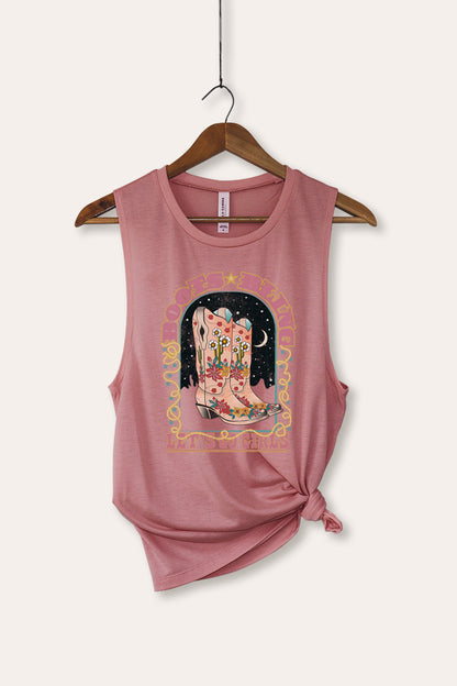 Cowgirl Boots Bling Stars Graphic Women's Jersey Tank Top