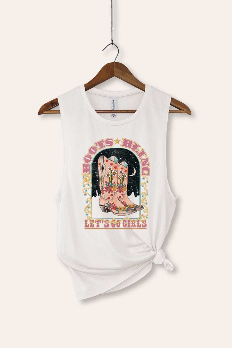 "let's go girls" retro boots bling bella+canvas® graphic tank top