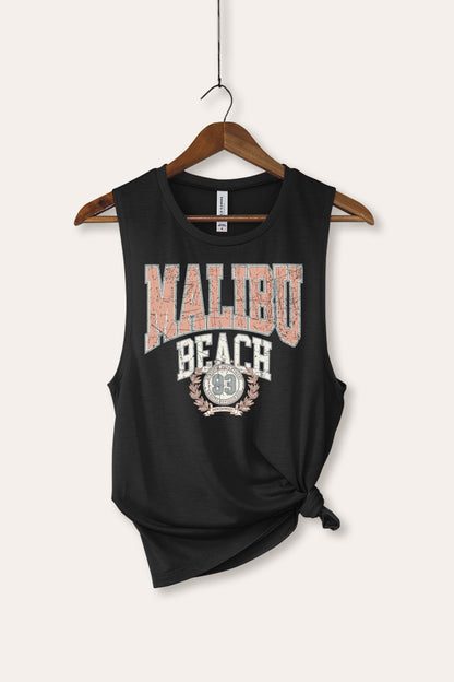 Malibu Beach Collegiate Graphic Women's Jersey Tank Top