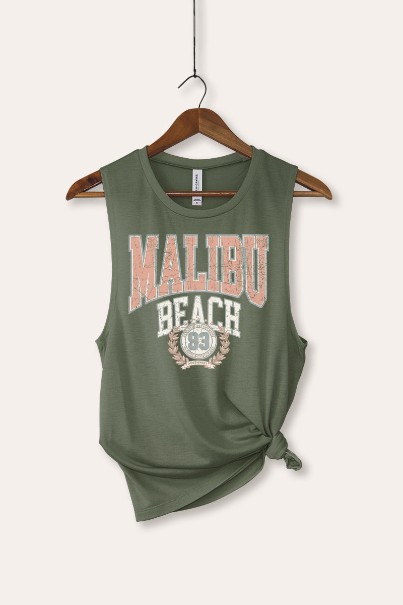 Malibu Beach Collegiate Graphic Women's Jersey Tank Top