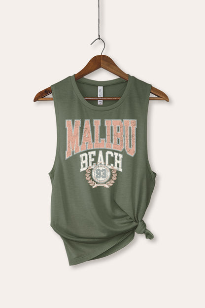 Malibu Beach Collegiate Graphic Women's Jersey Tank Top