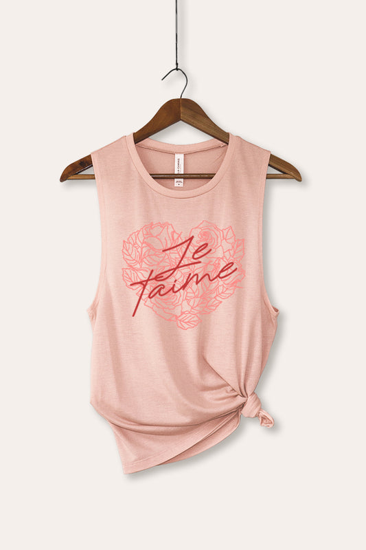 Je T'aime Flower Heart Graphic Women's Jersey Tank Top