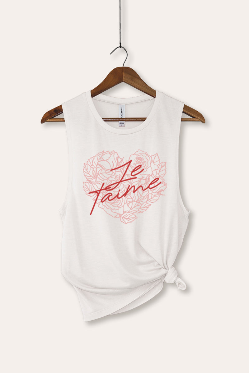Je T'aime Flower Heart Graphic Women's Jersey Tank Top