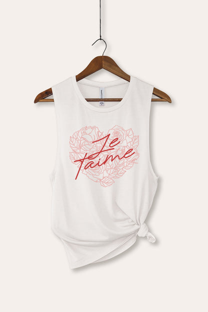 Je T'aime Flower Heart Graphic Women's Jersey Tank Top