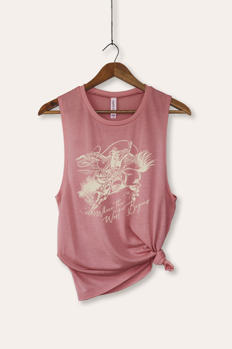 "where the west begins" bella+canvas® cowboy graphic tank top
