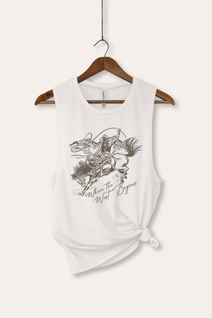 Where The West Begins Cowboy Graphic Women's Jersey Tank Top