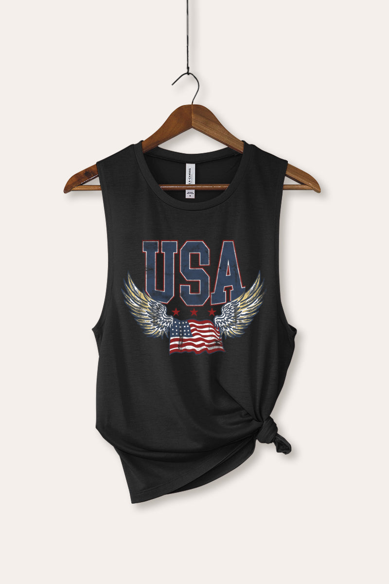 USA Flag Wings Of Freedom Graphic Women's Jersey Tank Top