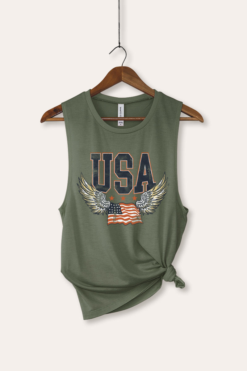 USA Flag Wings Of Freedom Graphic Women's Jersey Tank Top