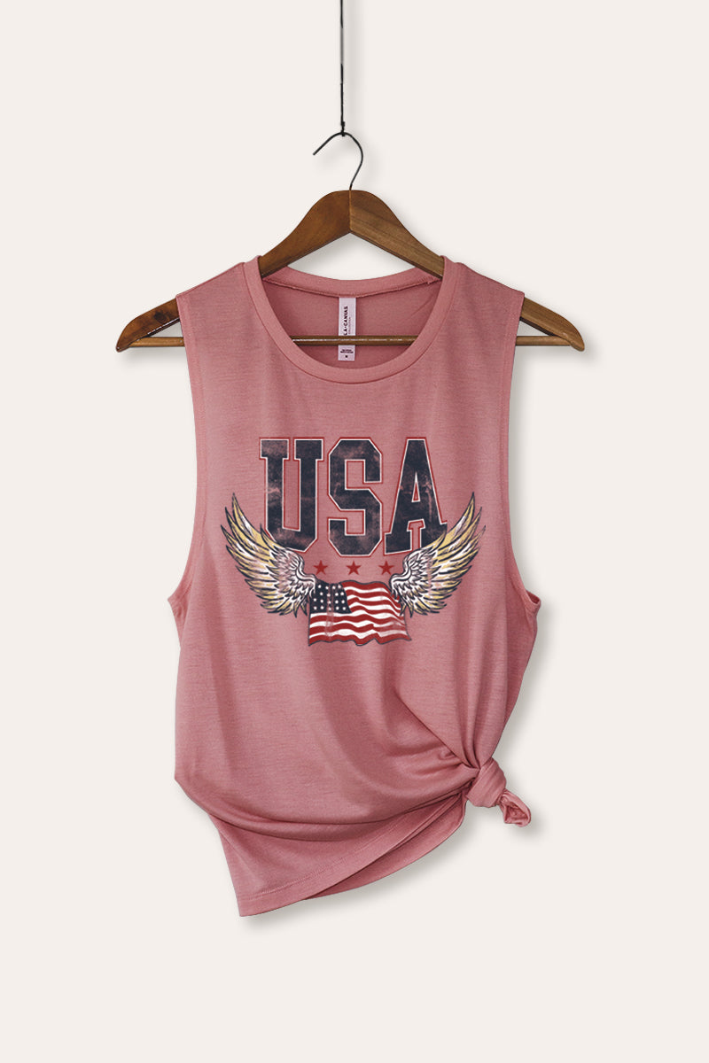 USA Flag Wings Of Freedom Graphic Women's Jersey Tank Top
