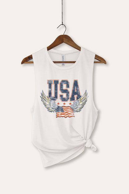 USA Flag Wings Of Freedom Graphic Women's Jersey Tank Top