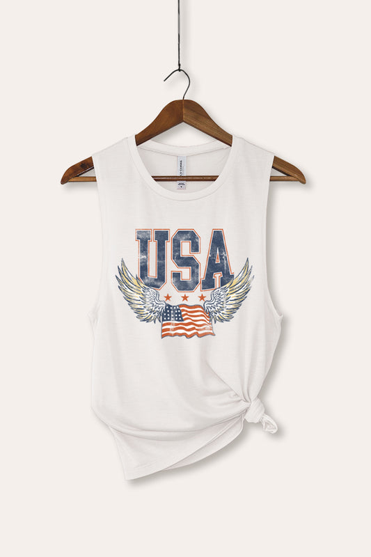 USA Flag Wings Of Freedom Graphic Women's Jersey Tank Top