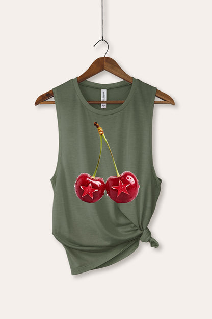 Cherry Star Fruit Graphic Women's Jersey Tank Top
