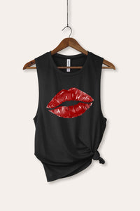 red kiss lips bella+canvas® graphic tank top