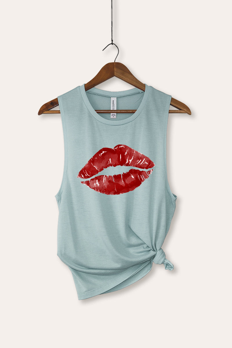 red kiss lips bella+canvas® graphic tank top