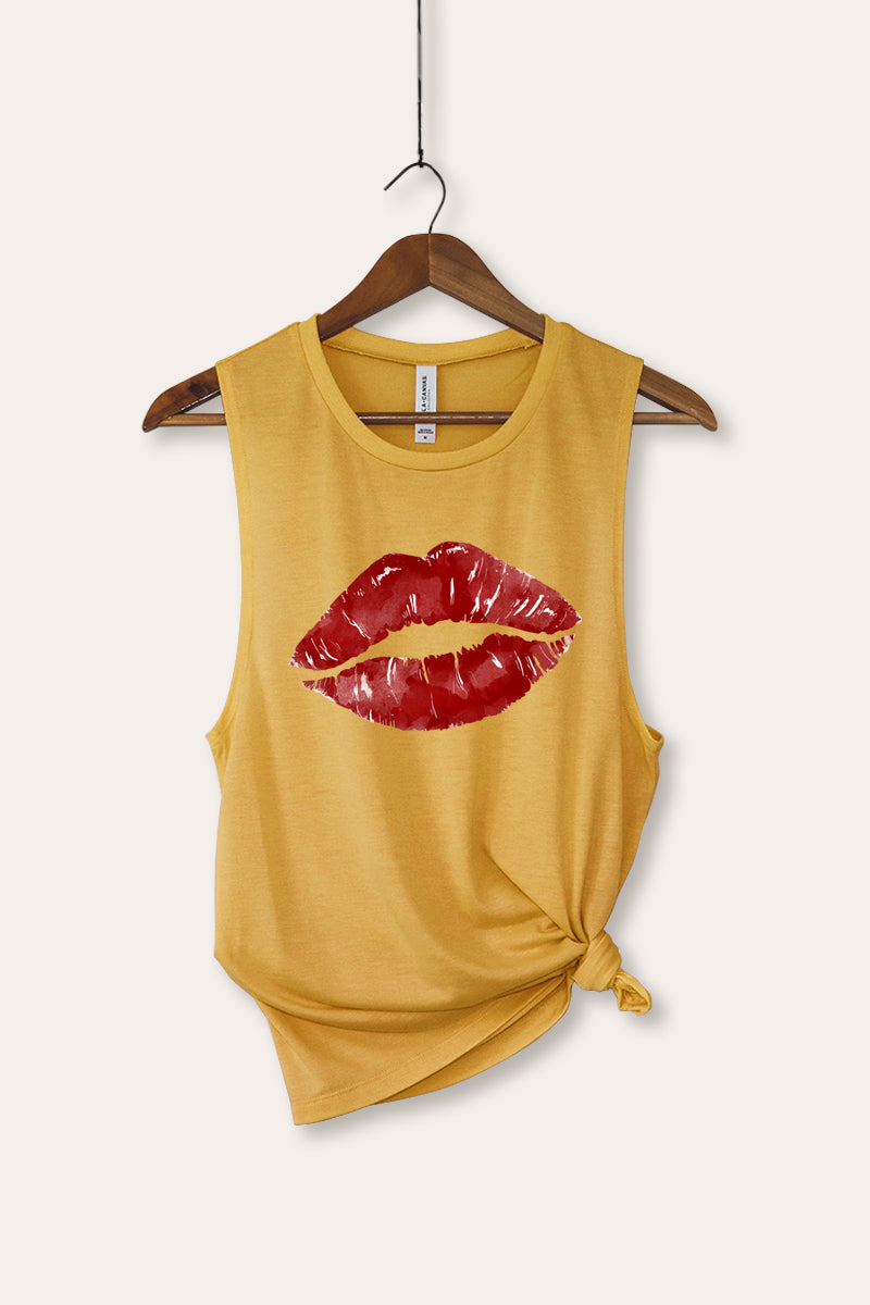 red kiss lips bella+canvas® graphic tank top
