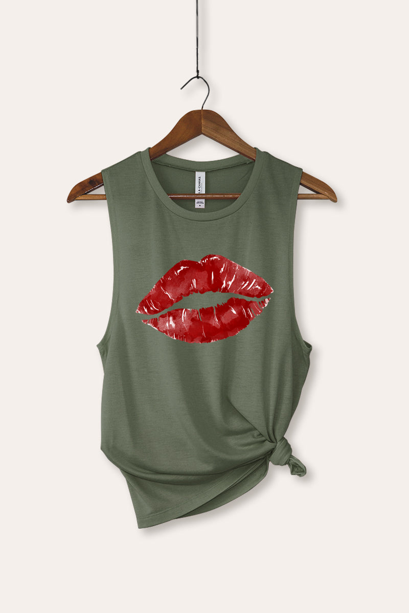 red kiss lips bella+canvas® graphic tank top