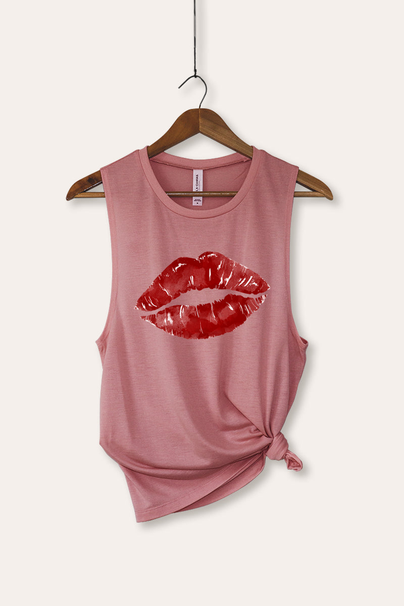 red kiss lips bella+canvas® graphic tank top